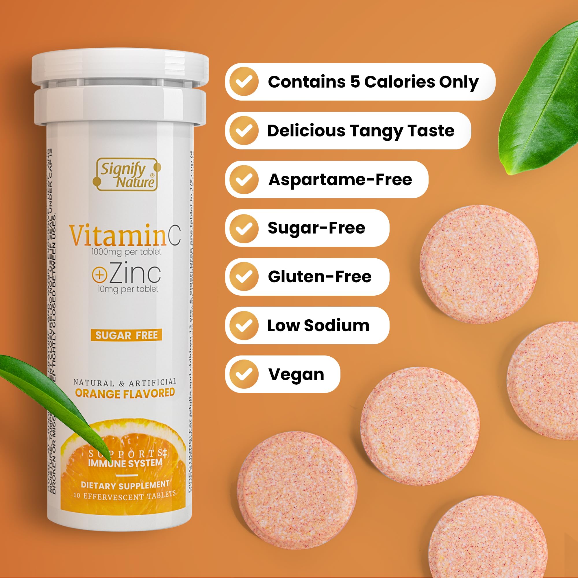 SIGNIFY NATURE Vitamin C effervescent drink dissolves in water with refreshing fizz.