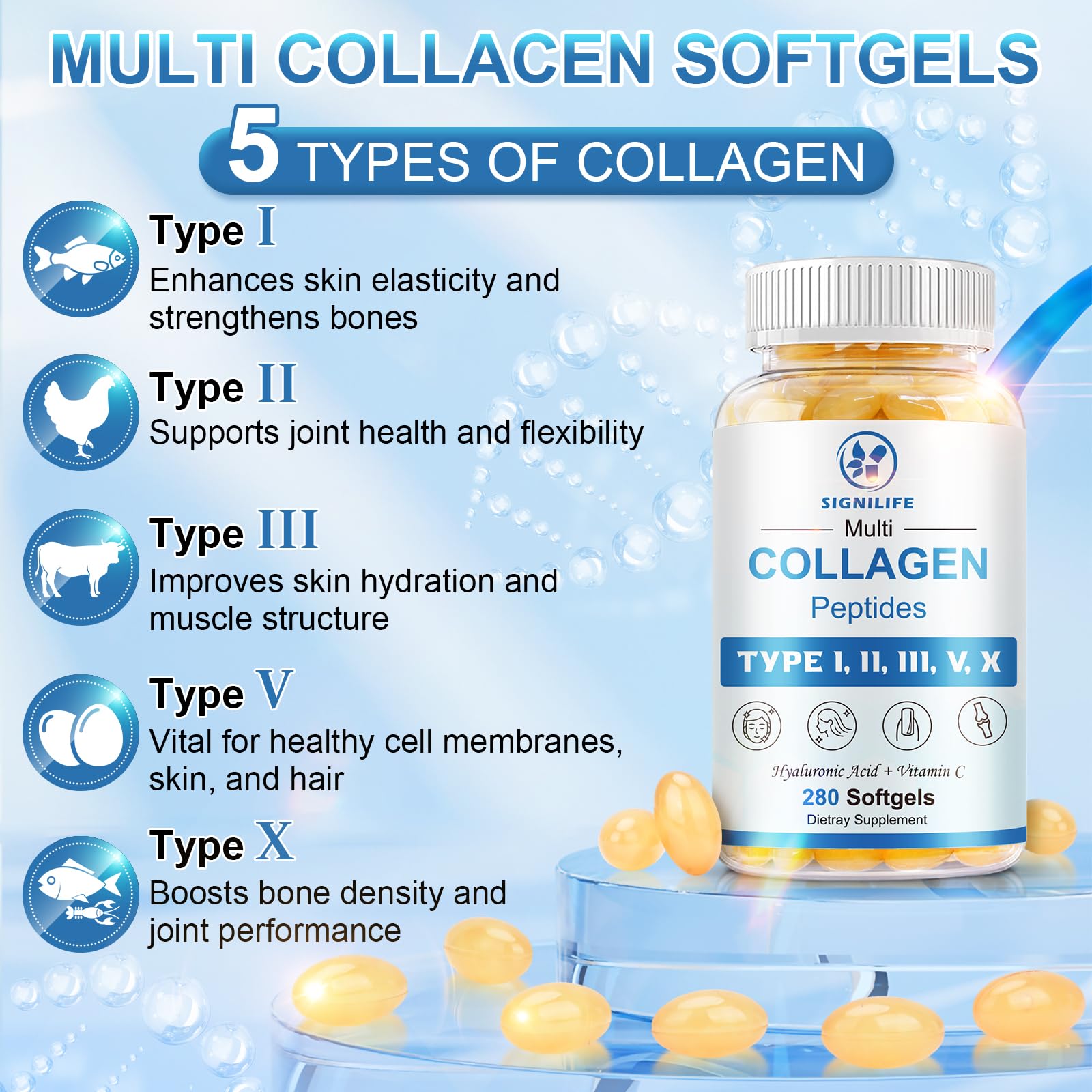 SIGNILIFE Hyaluronic Acid Vitamin C ingredients highlight hydration and antioxidant support.