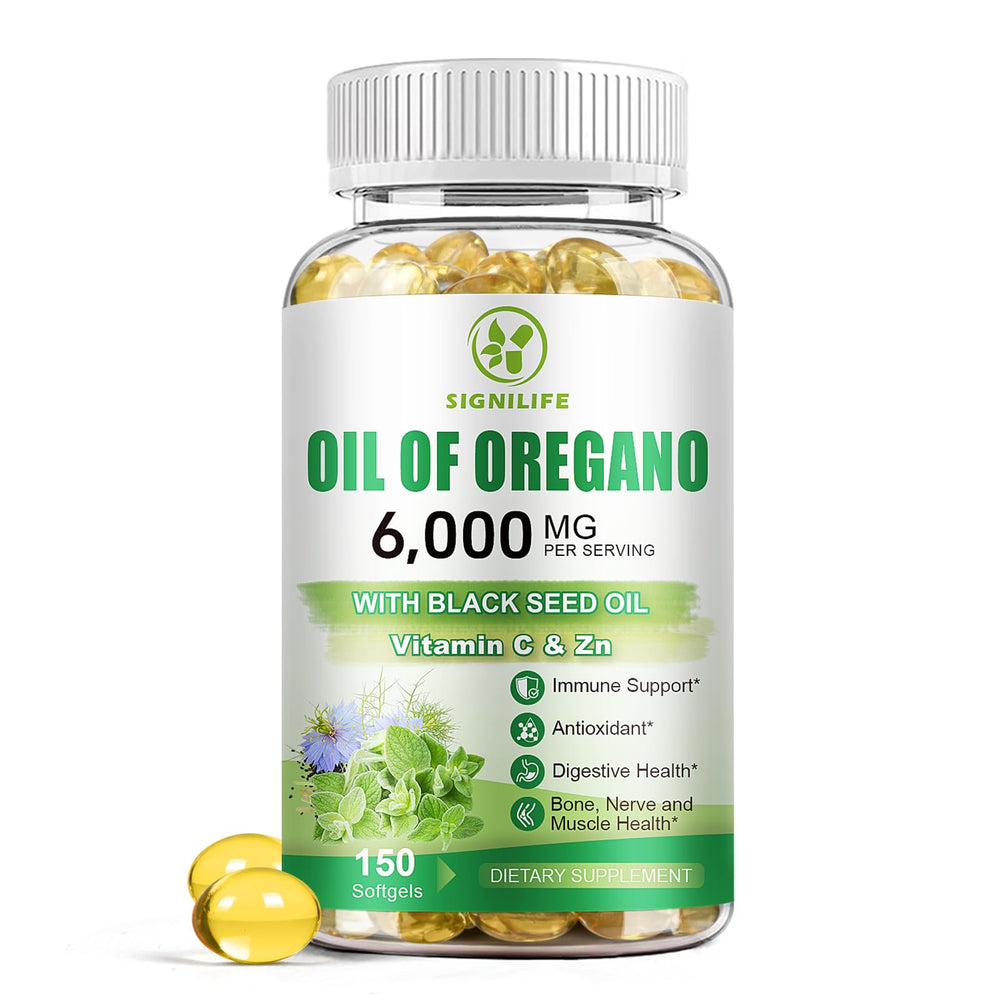Signilife Oil of Oregano softgel bottle showing potent oregano blend for daily support