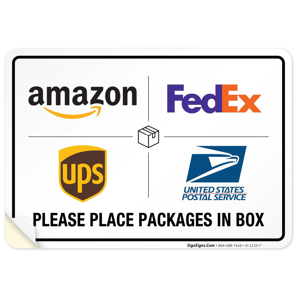 Sigo Signs package delivery sign 10x7 inches guides couriers to the correct drop-off.