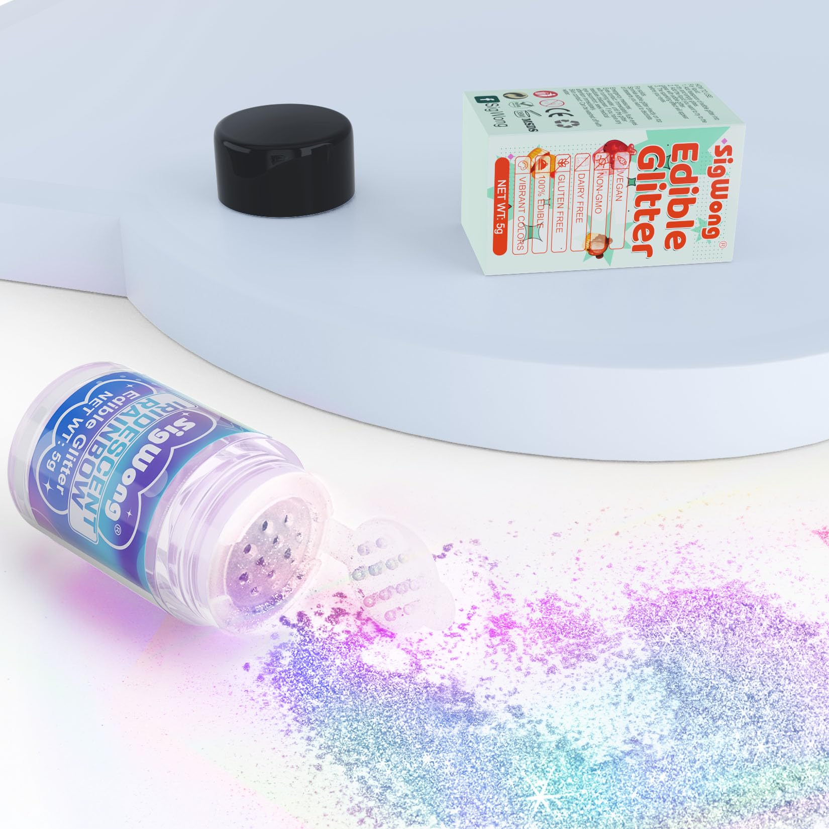 SigWong edible glitter bottle cap provides precise dispensing for controlled decoration
