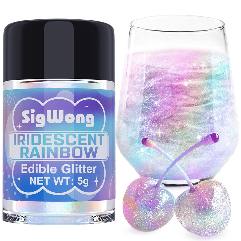 SigWong iridescent rainbow edible glitter jar adds vivid shimmer to desserts and drinks