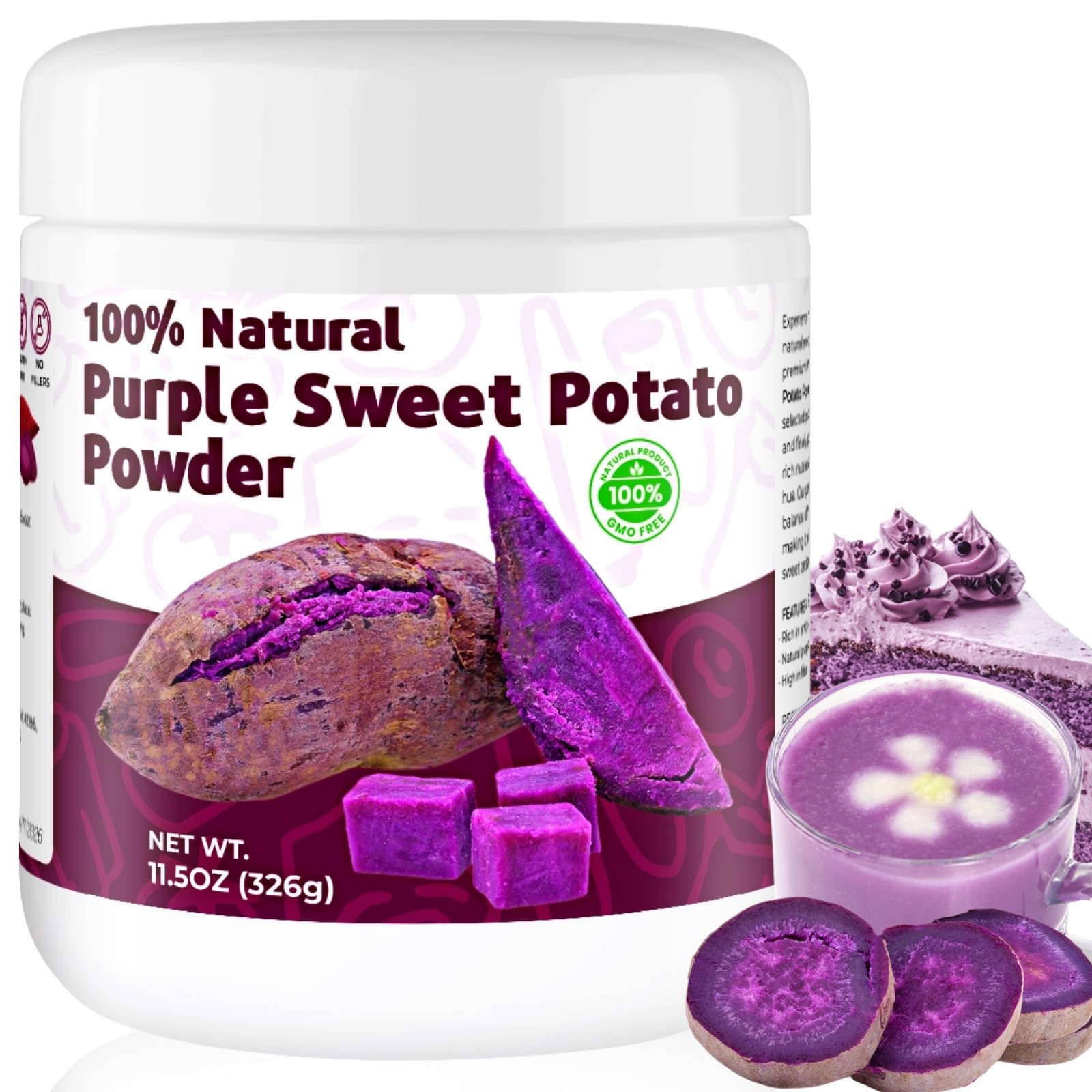 SIHASO purple sweet potato powder jar front; vibrant color for baking.