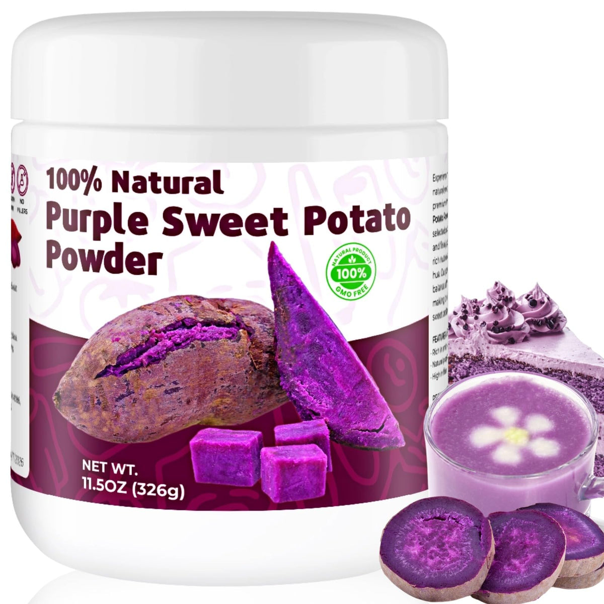 SIHASO purple sweet potato powder jar front; vibrant color for baking.