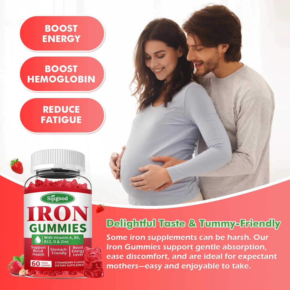 Sijigood iron gummies non-GMO and gluten-free ingredients close-up.