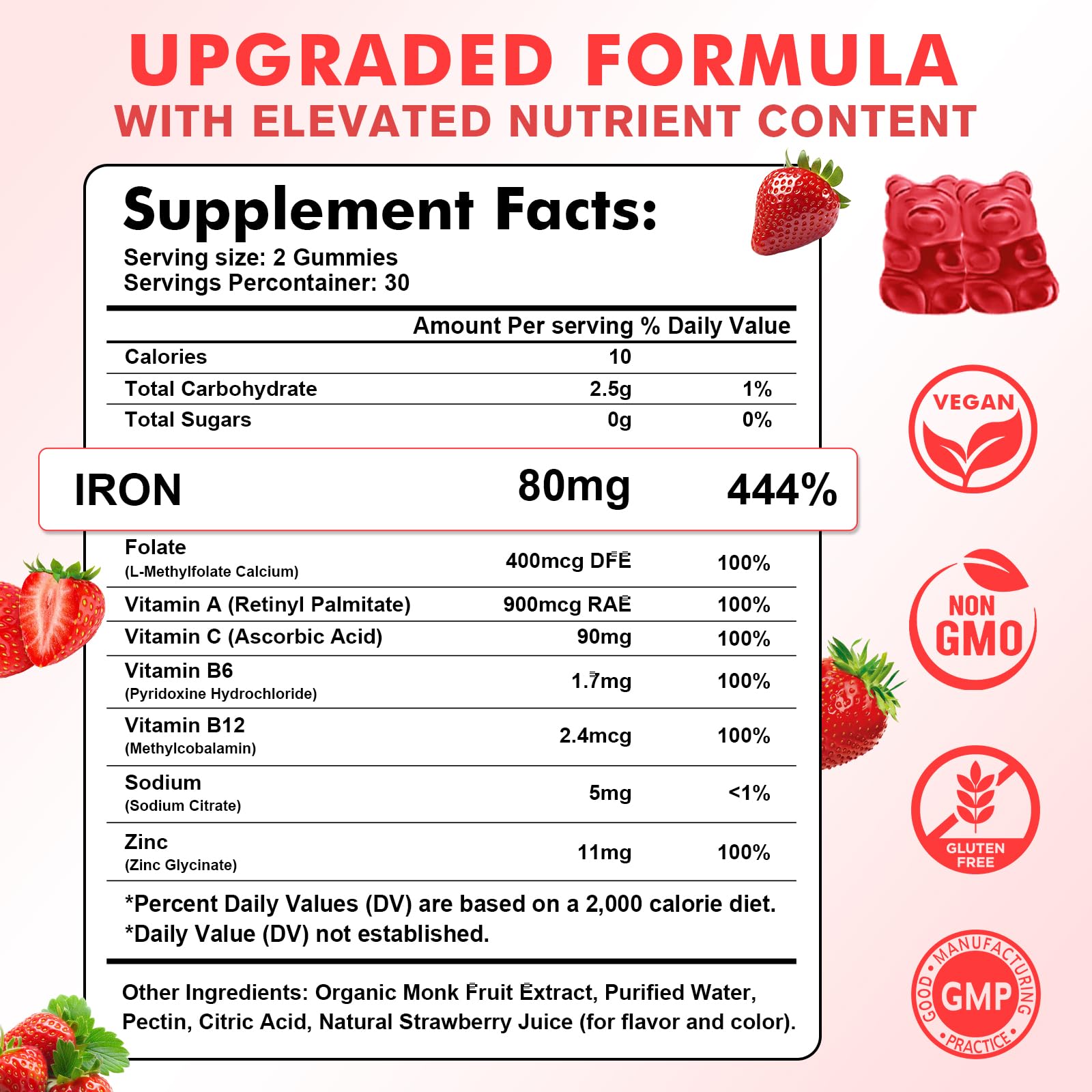 Sijigood iron gummies vegan formula with zinc and folate.