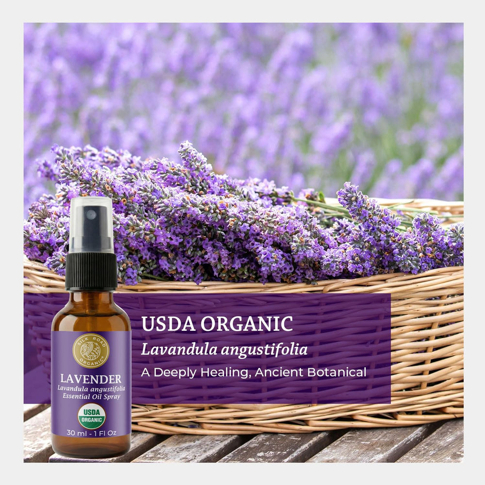 Bedtime ritual with Silk Road Organic Lavender Spray for peaceful evenings