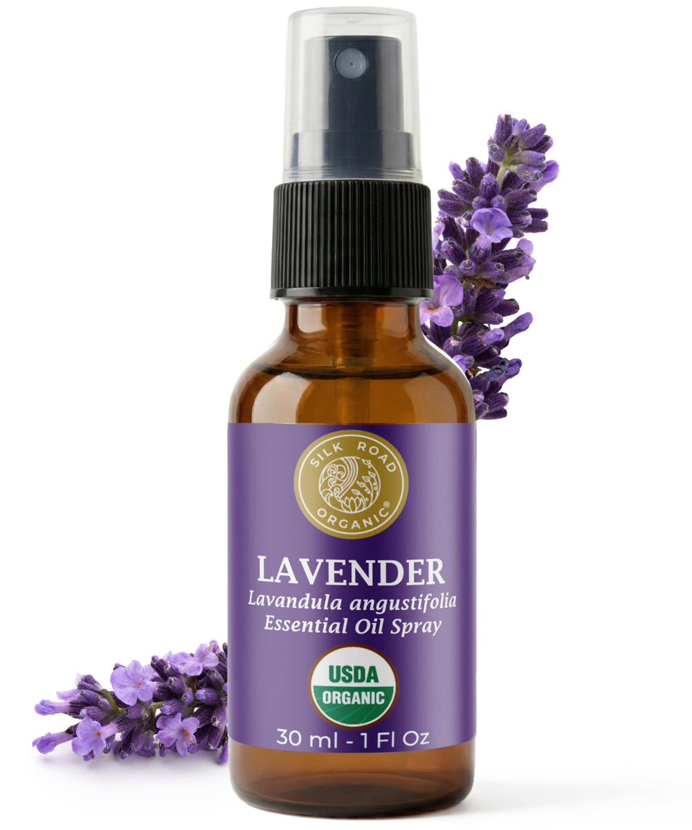 Silk Road Organic Lavender Spray bottle ready for aromatherapy routines
