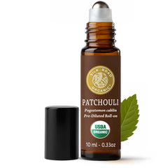 Silk Road Organic Patchouli roll-on bottle for portable mood support