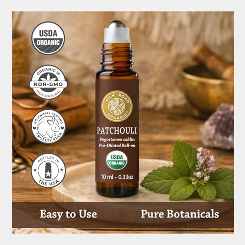 Silk Road Patchouli oil blend with wood and spice notes promotes calm evenings