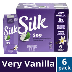Silk soy milk singles very vanilla with cereal bowl for a dairy-free breakfast.