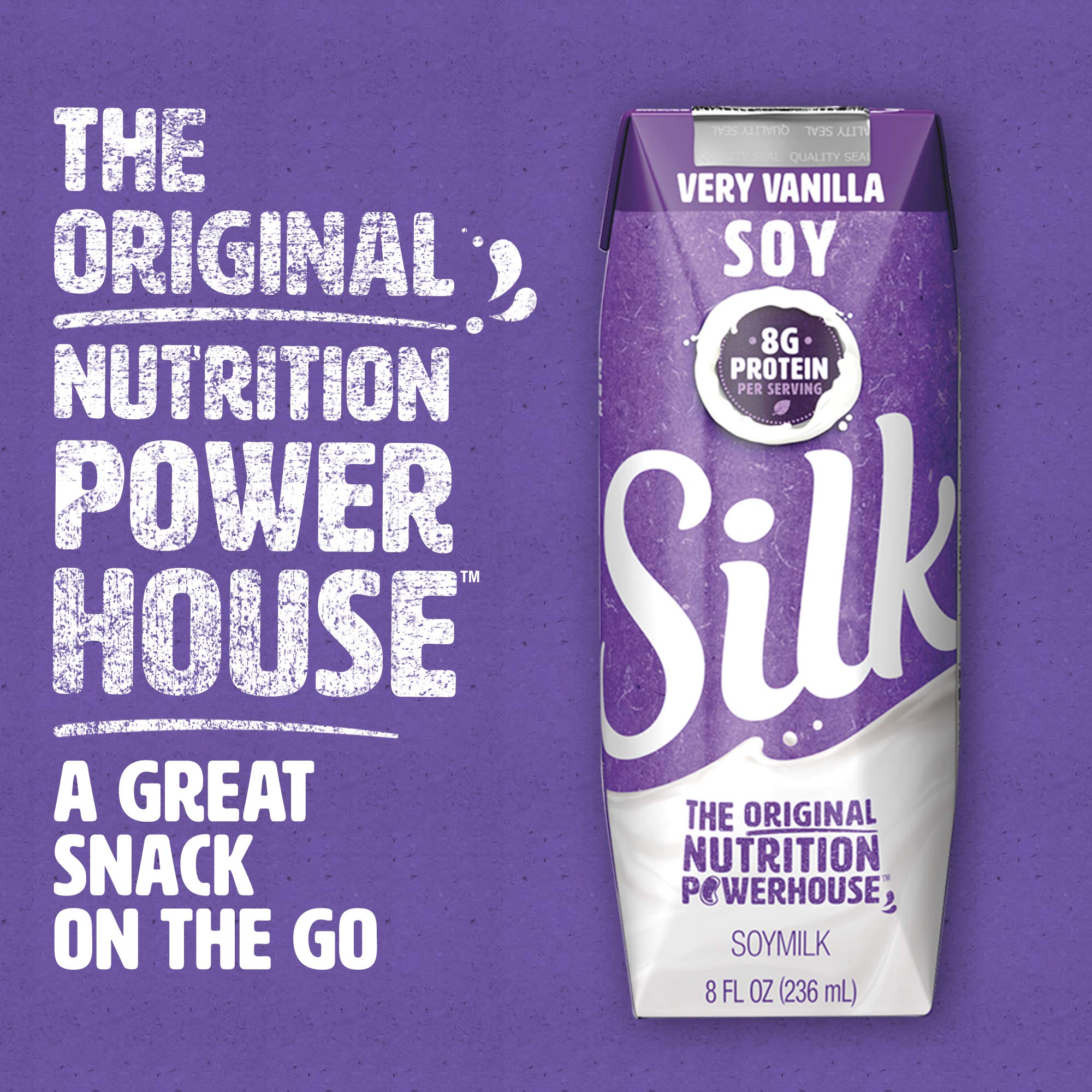 Silk vanilla soymilk nutrition label highlights calcium content.