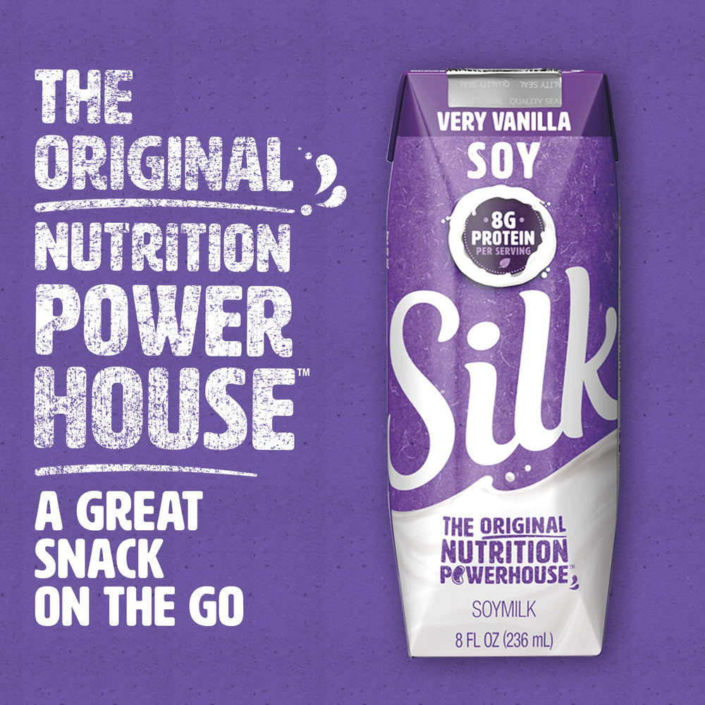 Silk vanilla soymilk nutrition label highlights calcium content.