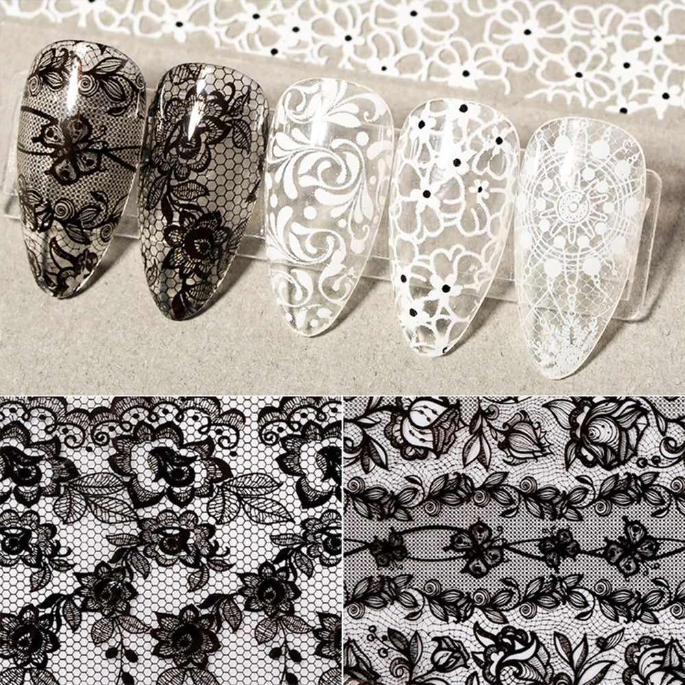 SILPECWEE lace foil applied over nail glue for fast design.