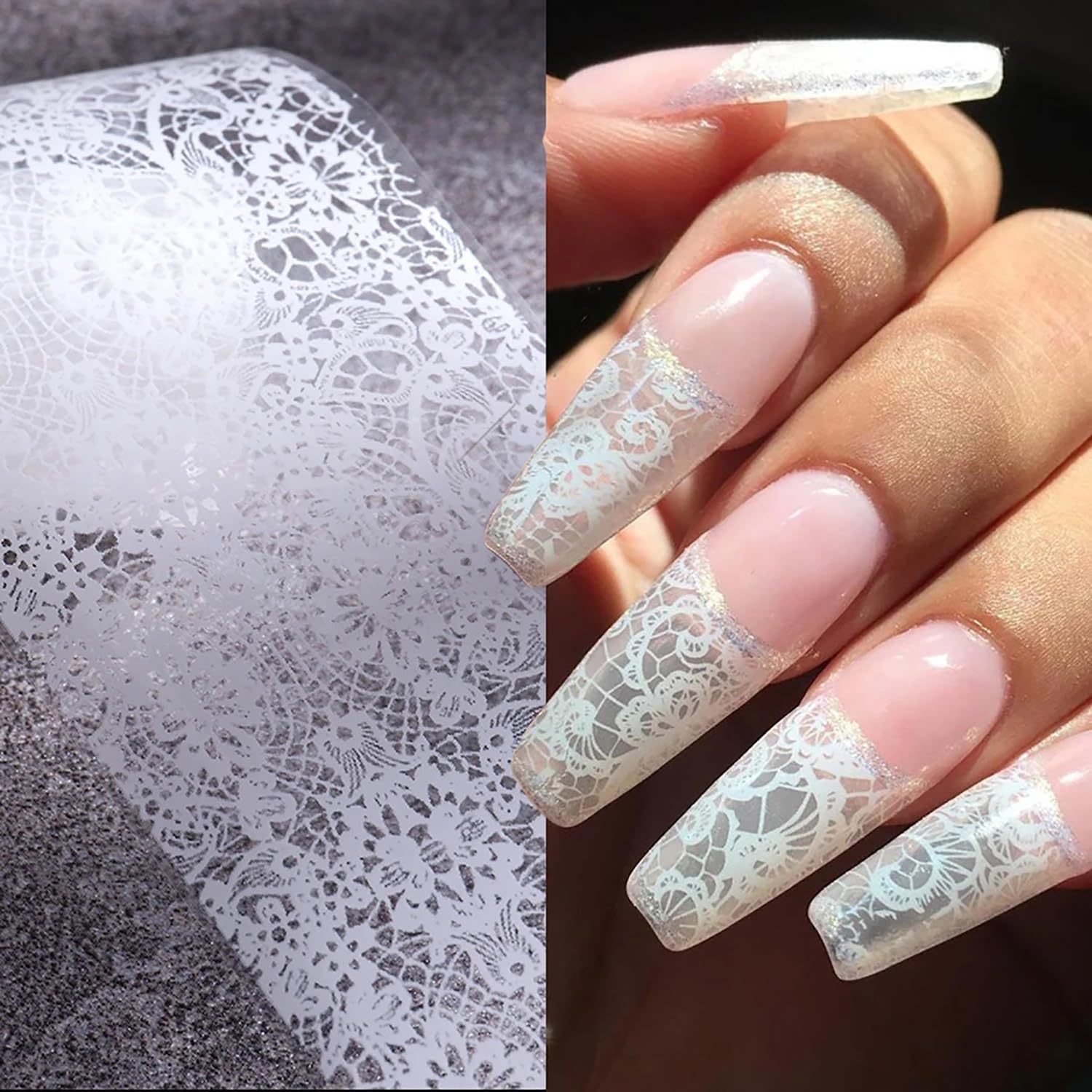 SILPECWEE lace nail foil black flower pattern for bold contrast.