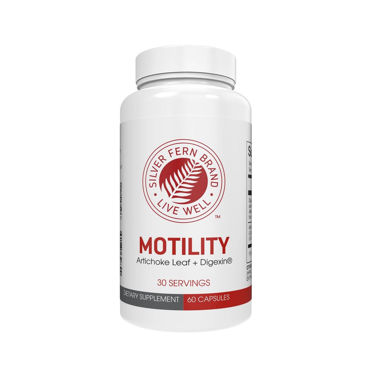 Silver Fern Motility bottle front showing 60 capsules for daily support