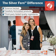 Pouring Silver Fern Stress Complex capsules from the bottle for evening use.