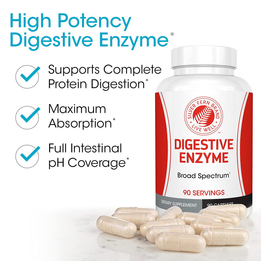 Silver Fern digestive enzymes taken with meals visual suggesting improved nutrient processing.