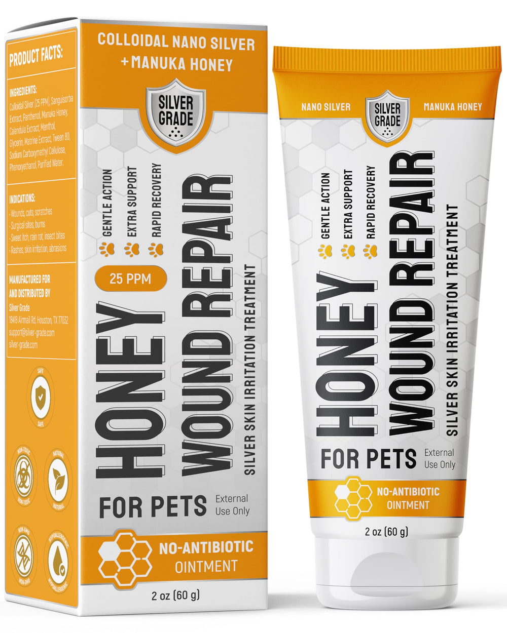 Silver Grade cat wound gel 2oz tube for quick topical care of scratches