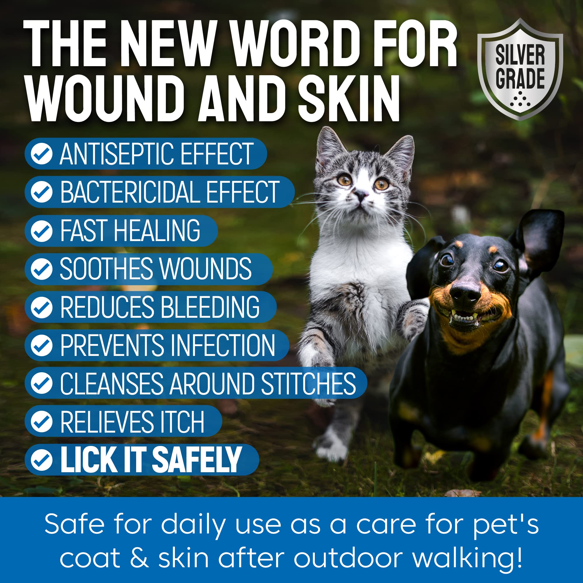 SILVER GRADE dog and cat wound care in convenient spray form.