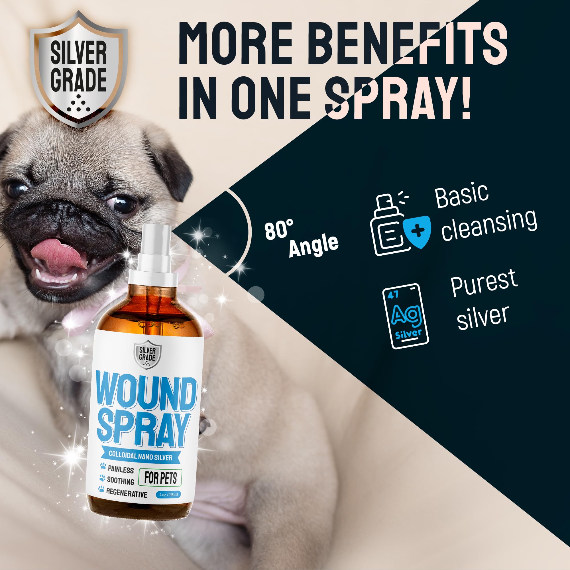 SILVER GRADE dog cone-friendly spray helps deter licking after application.