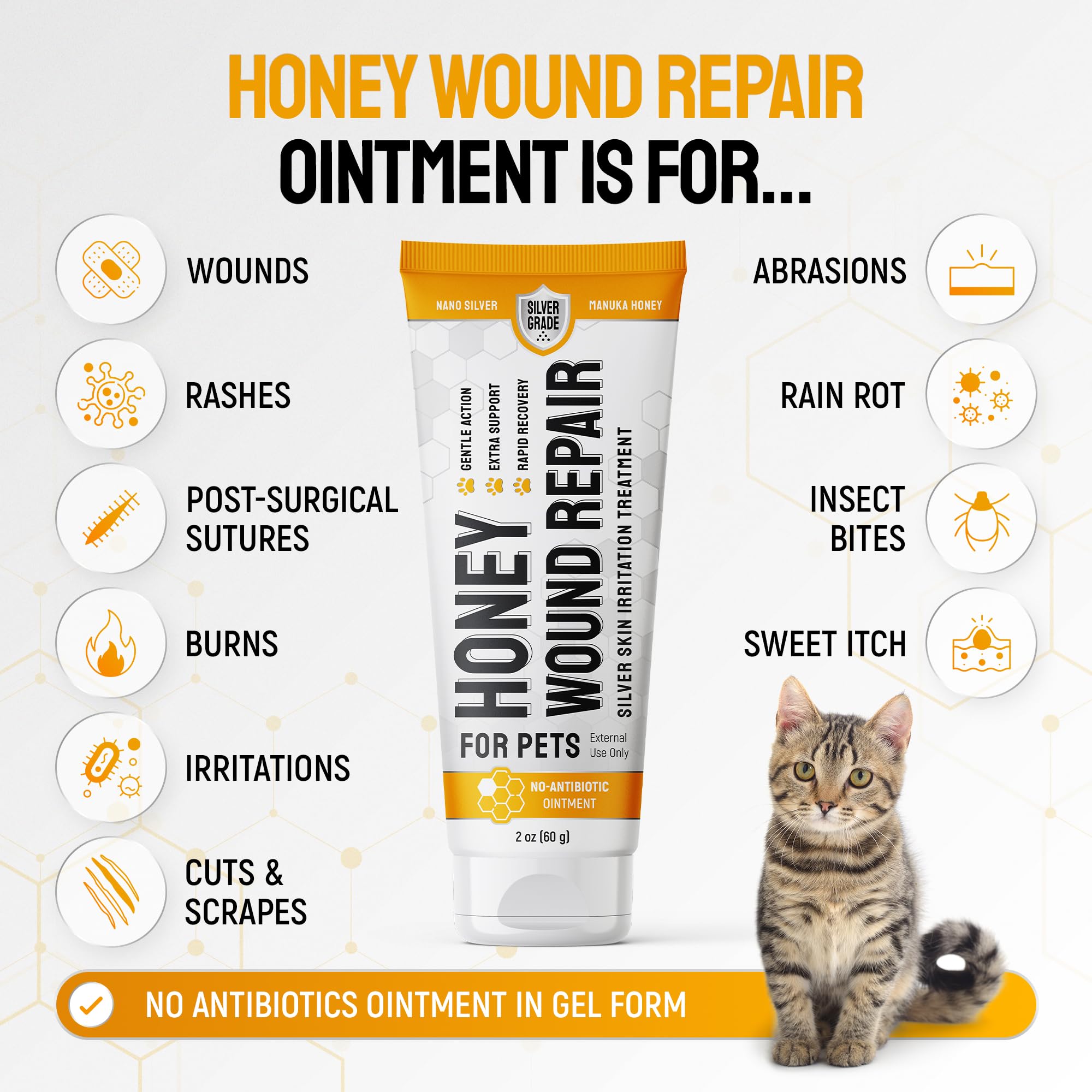 Silver Grade honey wound repair gel close-up highlights colloidal silver and Manuka honey