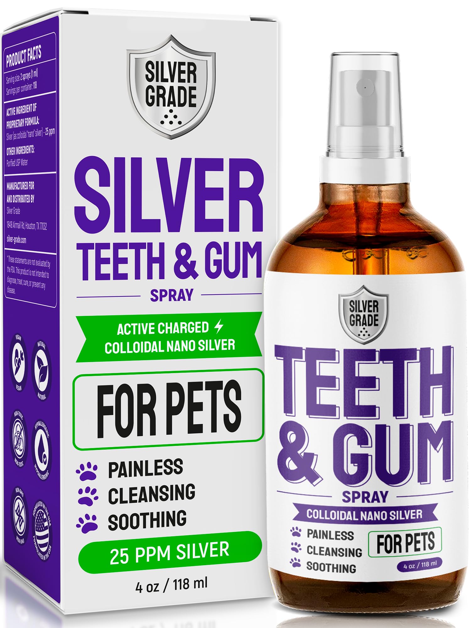 SILVER GRADE bottle pour for teeth and gum spray supports easy daily use for pets.