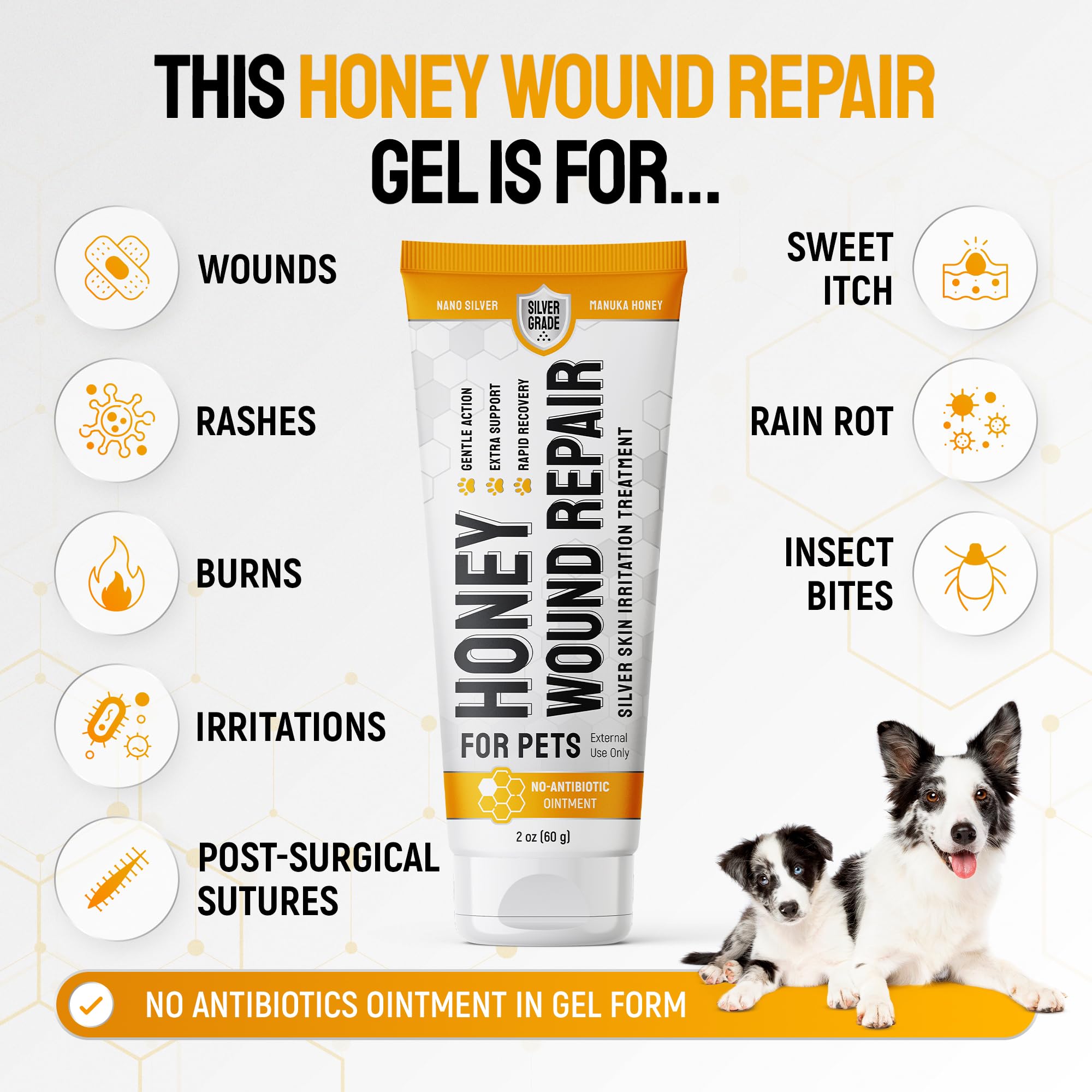 Silver Grade wound care application on a dog demonstrates easy use.