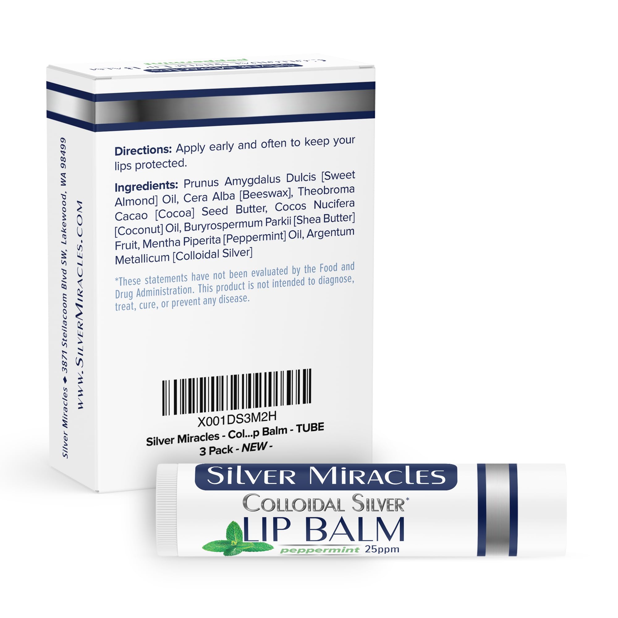 Silver Miracles lip balm tube ready for smooth application on lips.