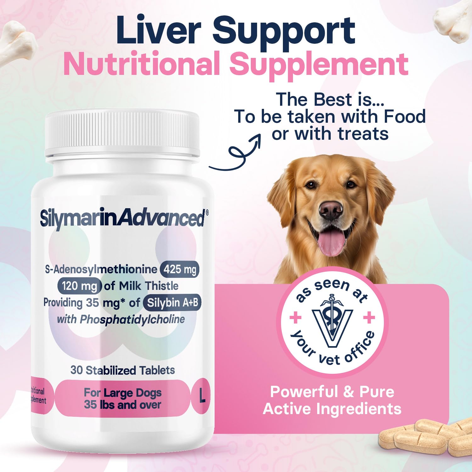 SilymarinAdvanced tablet closeup highlights the uncoated tablet and simple daily dose.