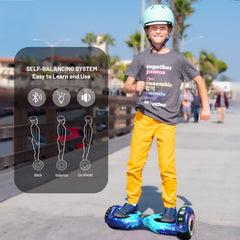SIMATE Hoverboard 6.5-inch all-terrain tires for stable outdoor grip.