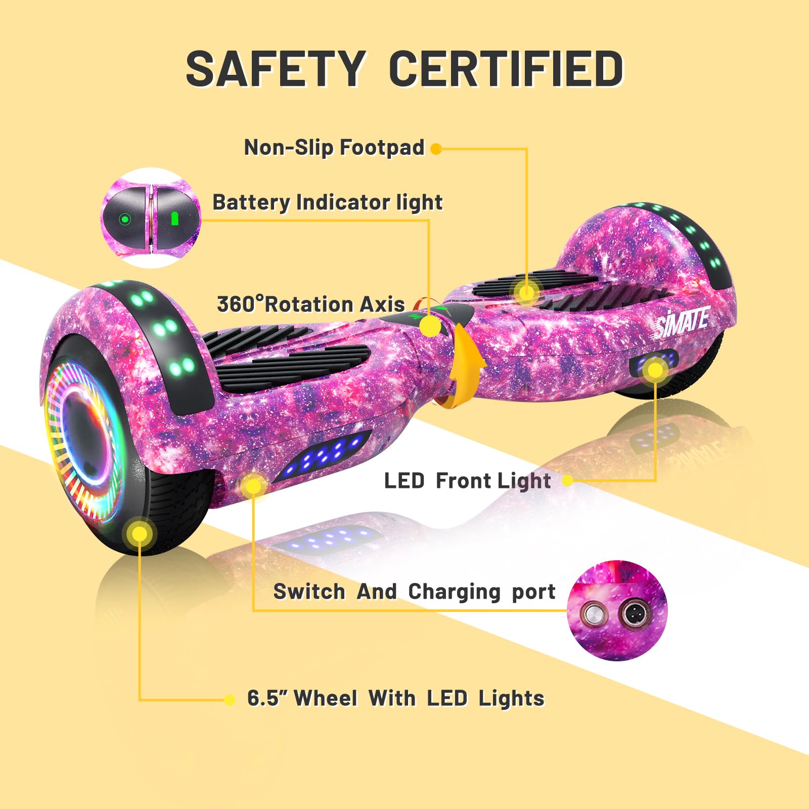 SIMATE hoverboard aluminum frame provides sturdy, durable construction