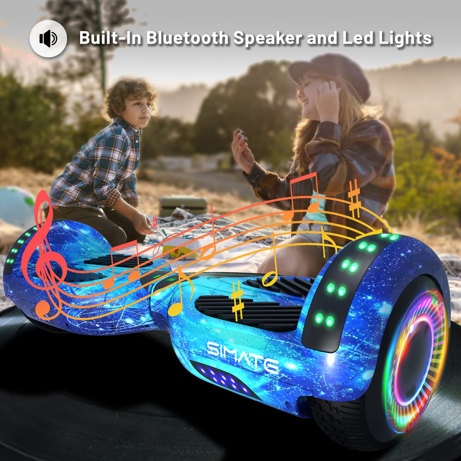 SIMATE Hoverboard Bluetooth speaker for music during rides.