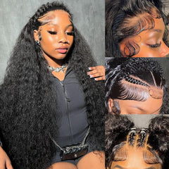 Simeider deep wave wig front view showing natural movement and shine.