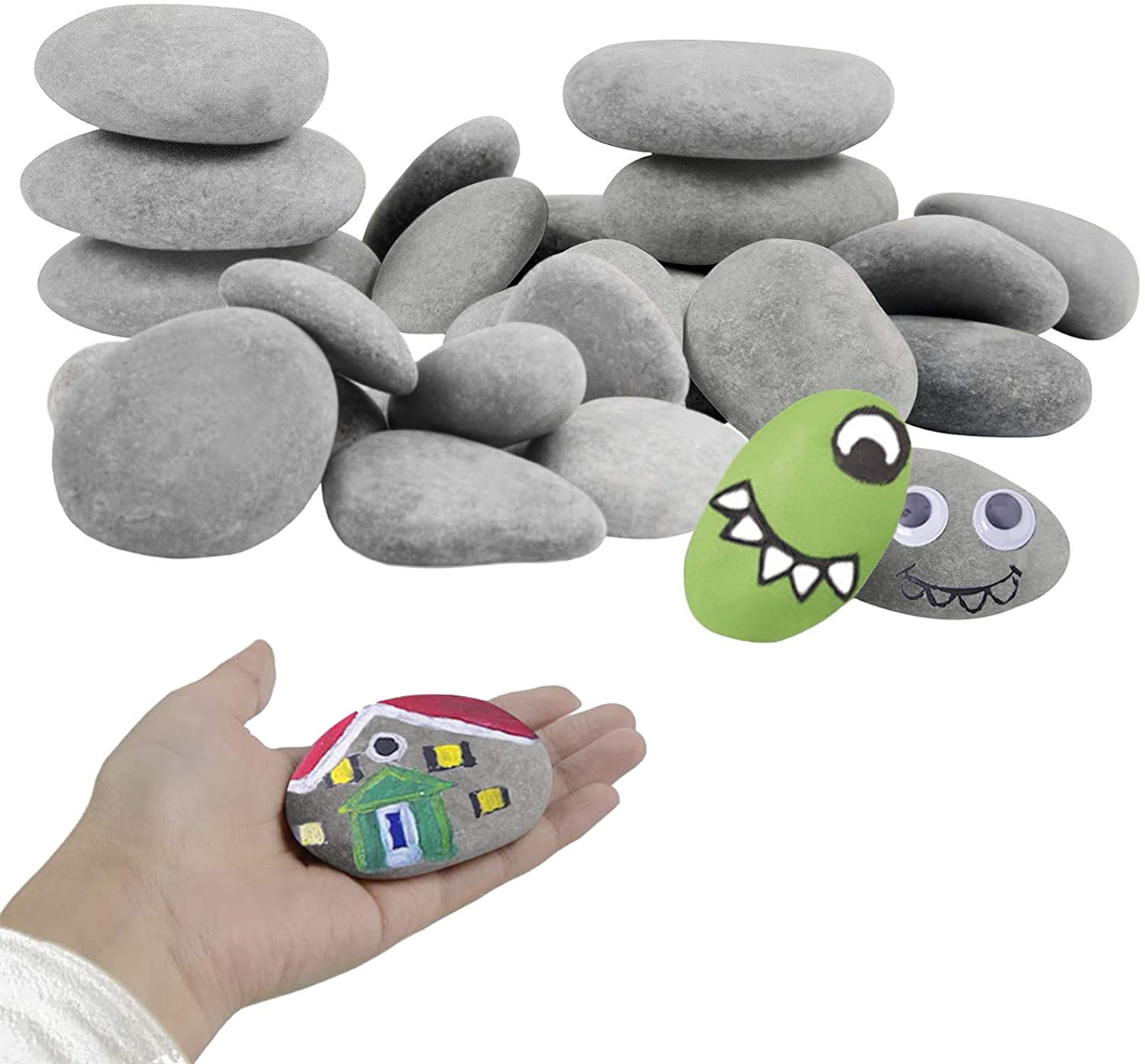 Simetufy 30 smooth river rocks for painting, ideal for craft projects and gifts
