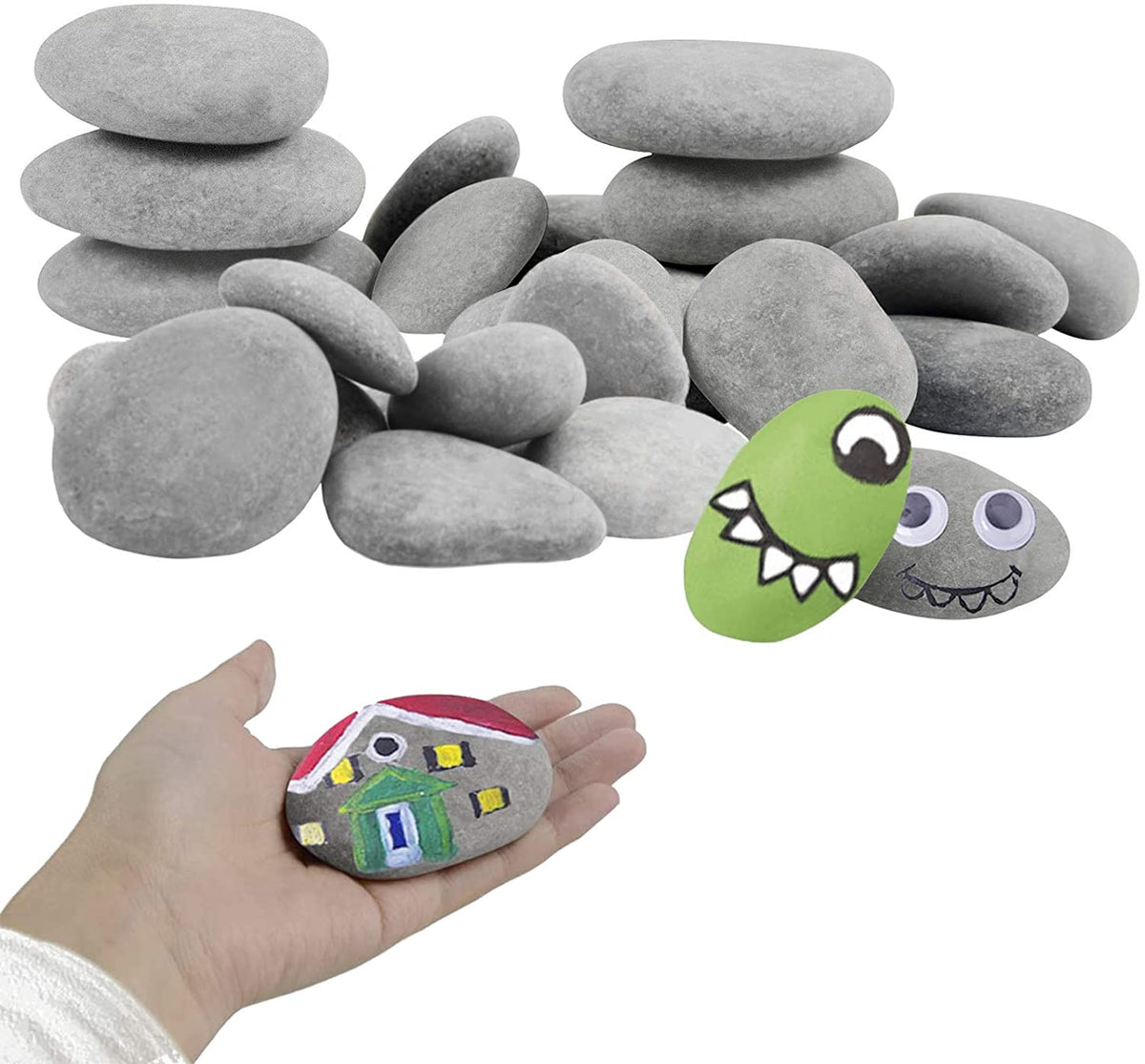 Simetufy 30 smooth river rocks for painting, ideal for craft projects and gifts