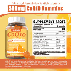 Simhould CoQ10 gummies with omega-3 highlights heart health and cellular energy.