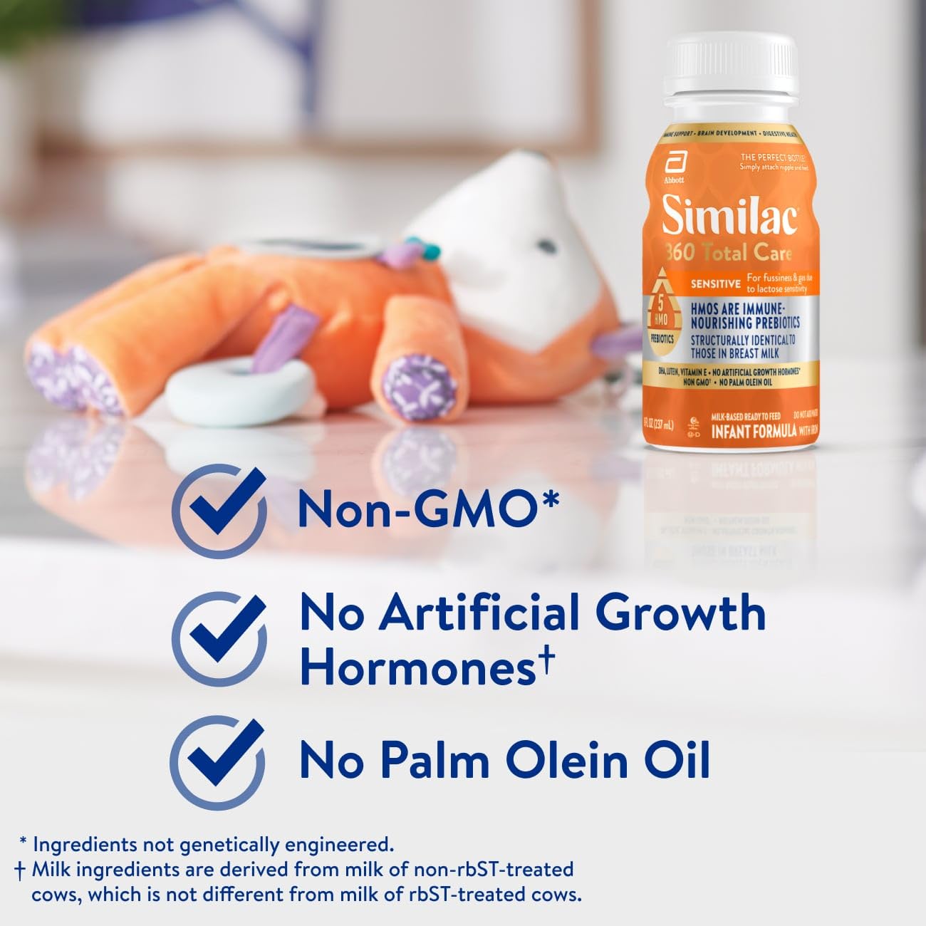 Similac 360 Total Care Sensitive closeup ingredients suggests balanced nutrition