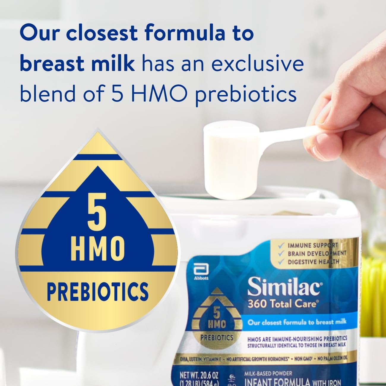 Open tub of Similac 360 Total Care 20.6 oz for convenient scooping.