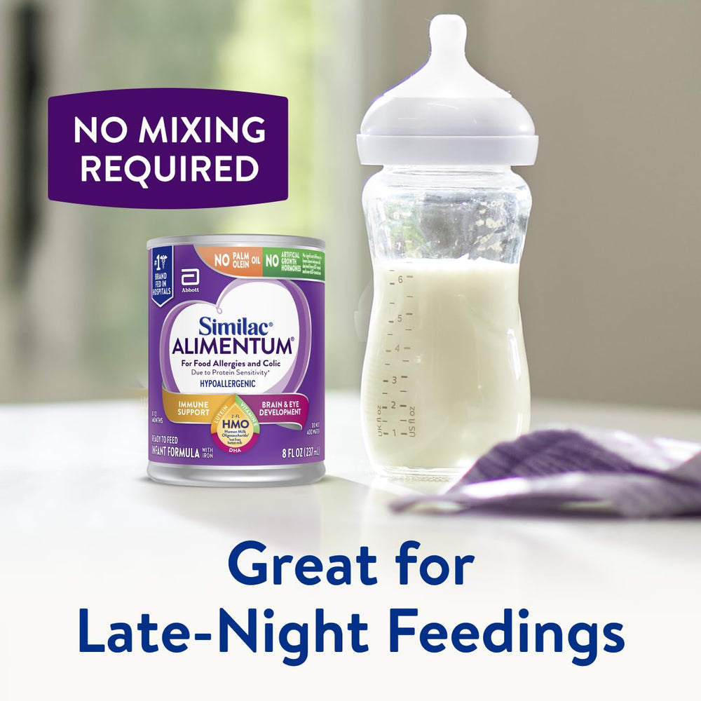 Similac Alimentum baby-feeding-scene illustrates on-the-go feeding with hypoallergenic formula.