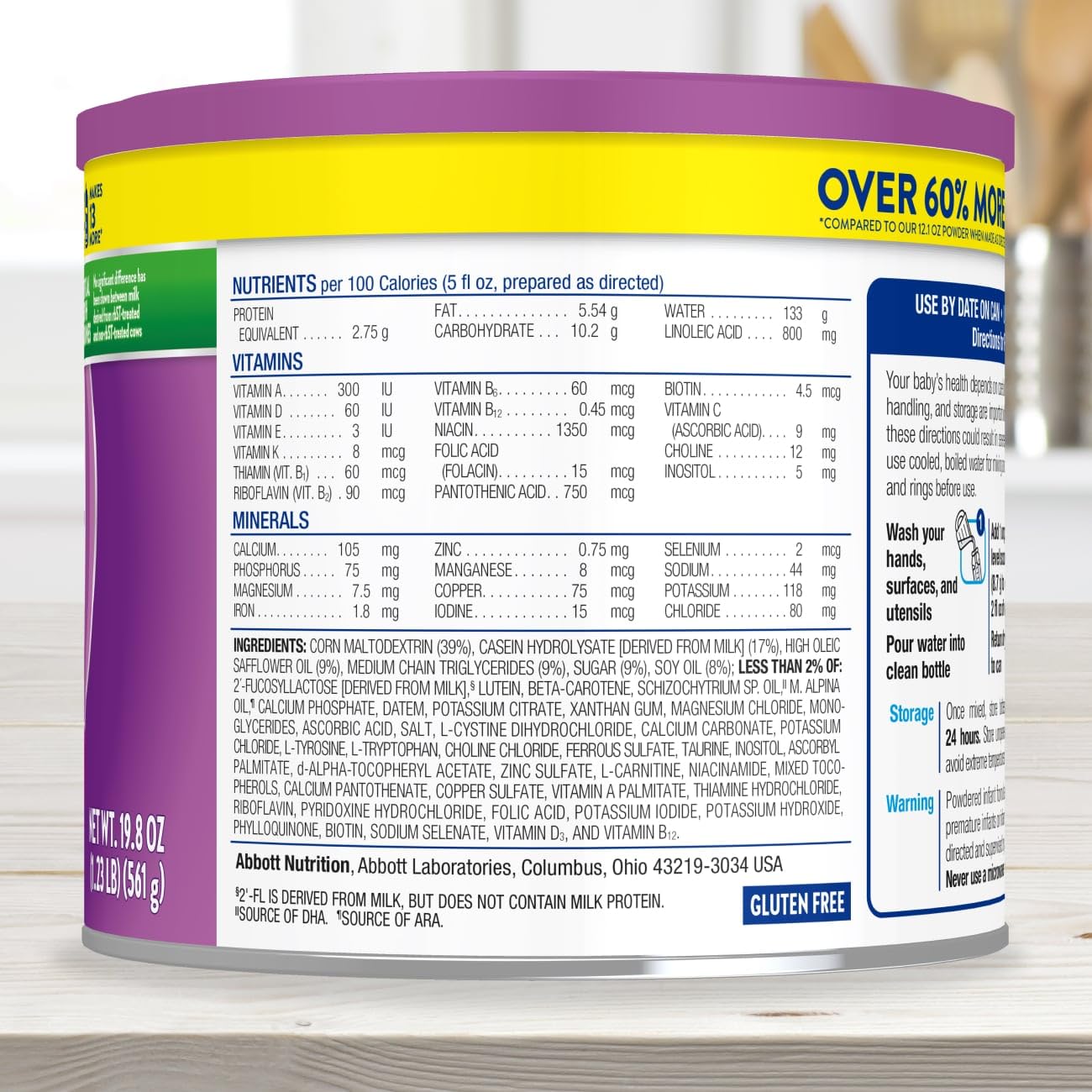 Close-up of Similac Alimentum can front highlighting the 2’-FL HMO ingredient.