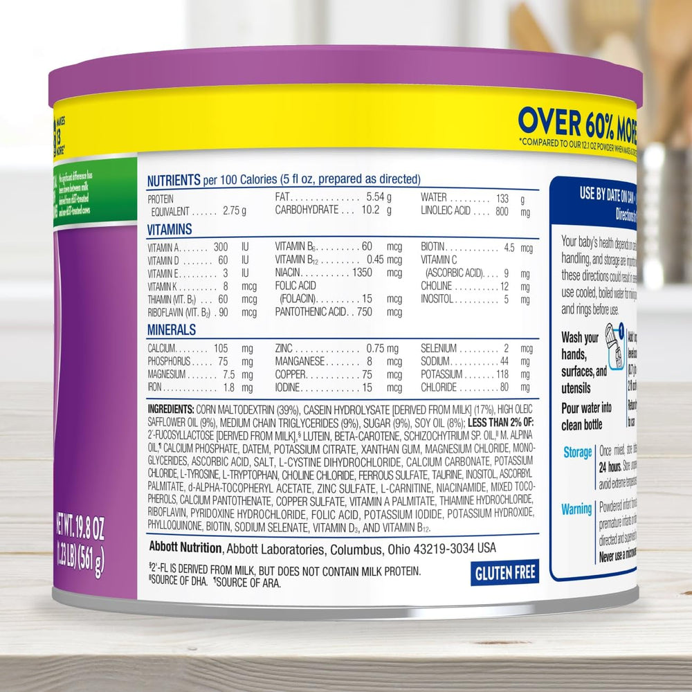 Close-up of Similac Alimentum can front highlighting the 2’-FL HMO ingredient.
