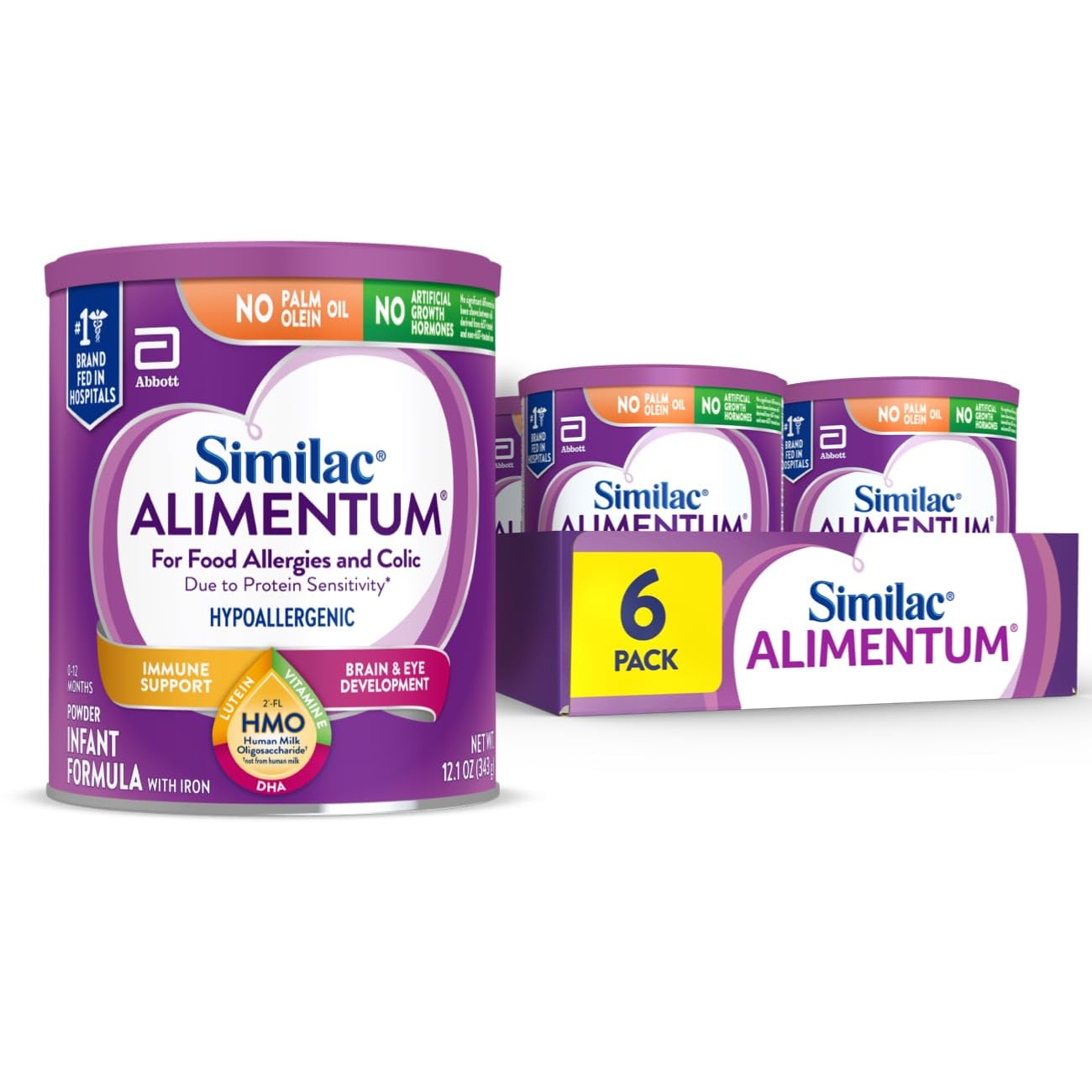 Similac Alimentum pack6-cans on display, ideal for hypoallergenic feeding needs