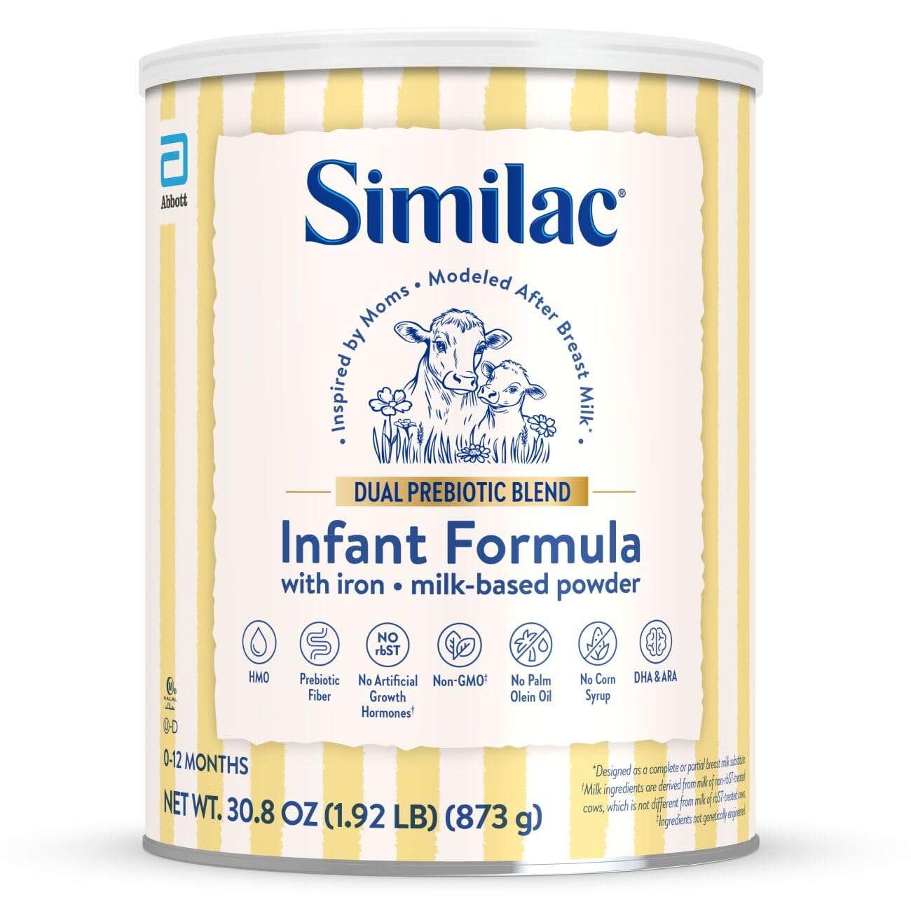 Similac Dual Prebiotic Blend bottle being poured for a gentle feeding moment