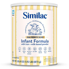 Similac Dual Prebiotic Blend bottle being poured for a gentle feeding moment