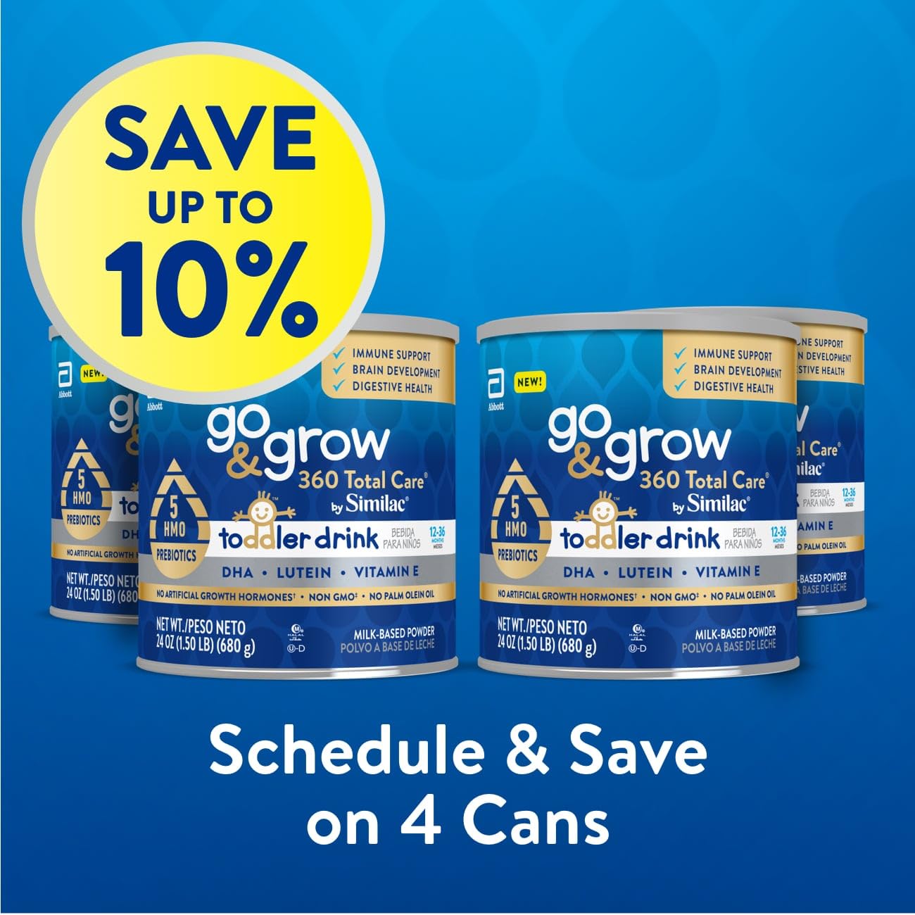 Similac Go & Grow 360 smiling toddler drinking for a balanced routine.