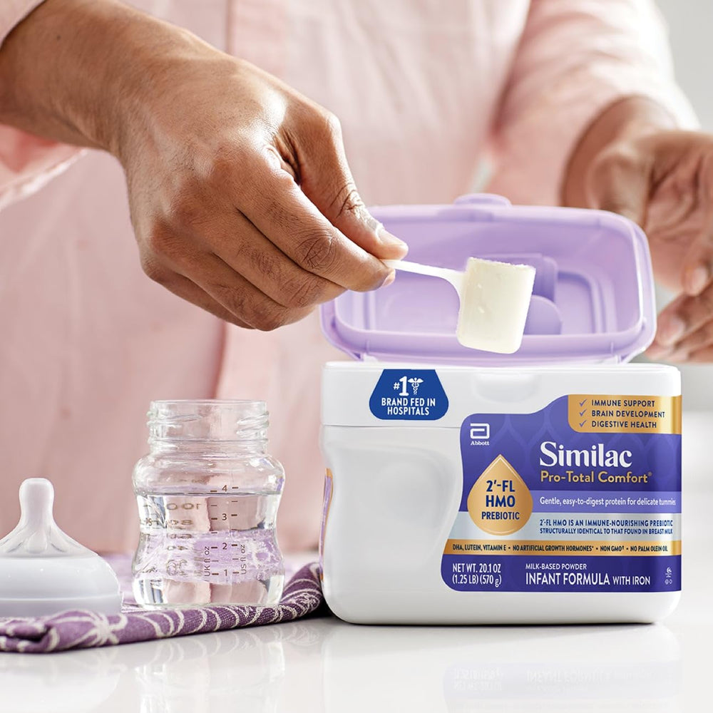 Similac Pro-Total Comfort whey protein closeup highlights easy digestion benefits.