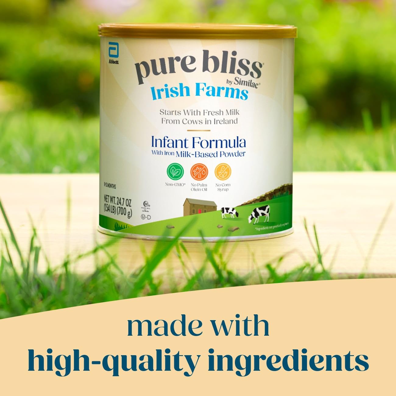 Similac Pure Bliss Irish Farms packaging shows absence of artificial hormones