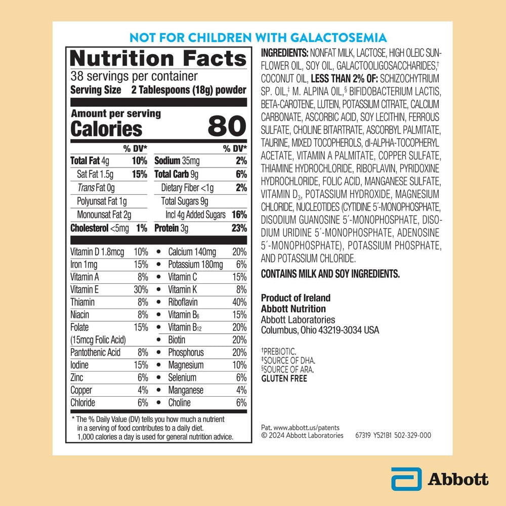 Similac Pure Bliss Irish Farms can nutrition panel highlights non-GMO formula.