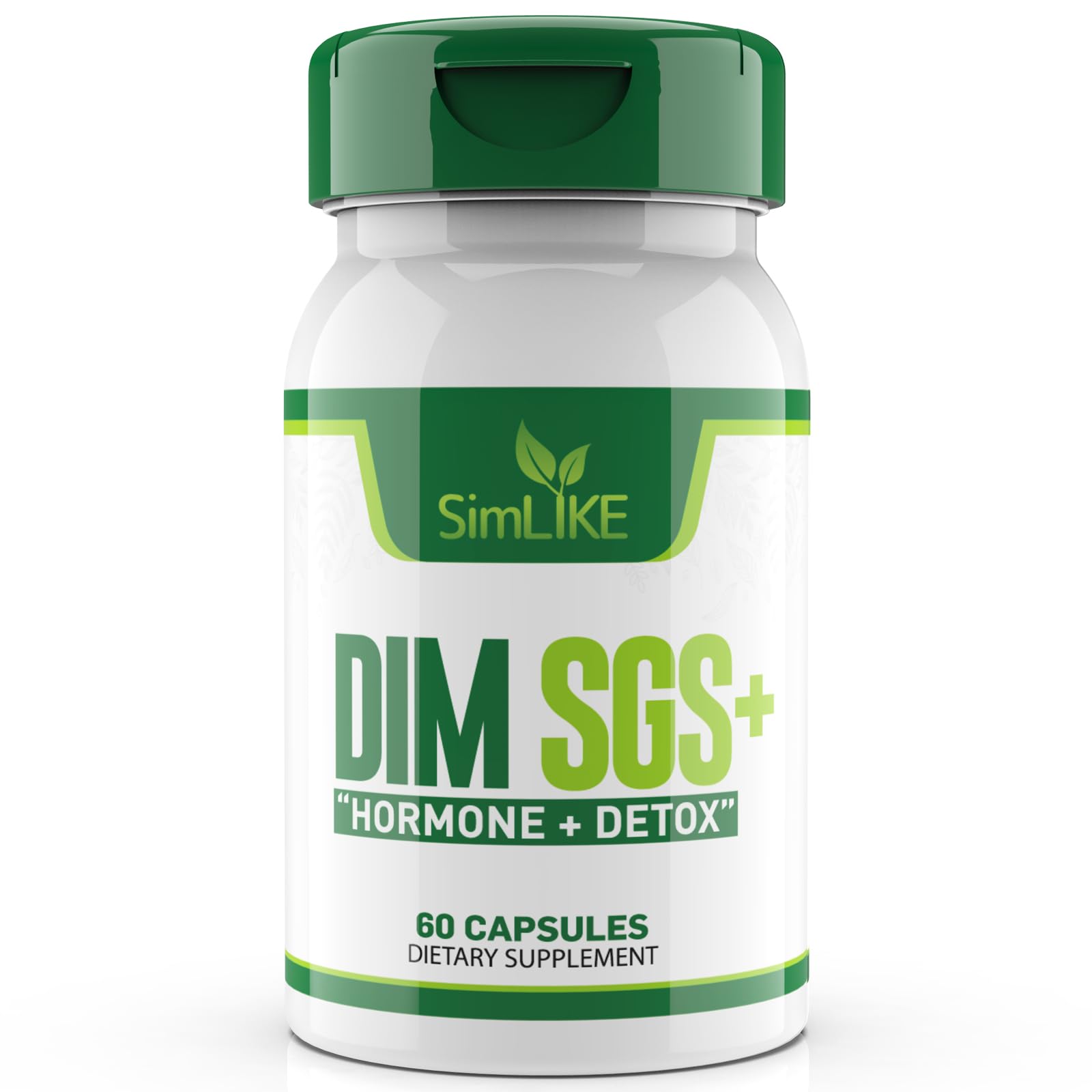 Simlike DIM Hormone Detox bottle front showing easy capsule intake for daily wellness